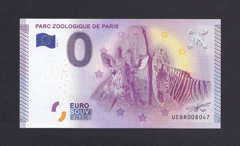 0 евро UNC Зоопарк Парижа 2015г Сувенирная банкнота