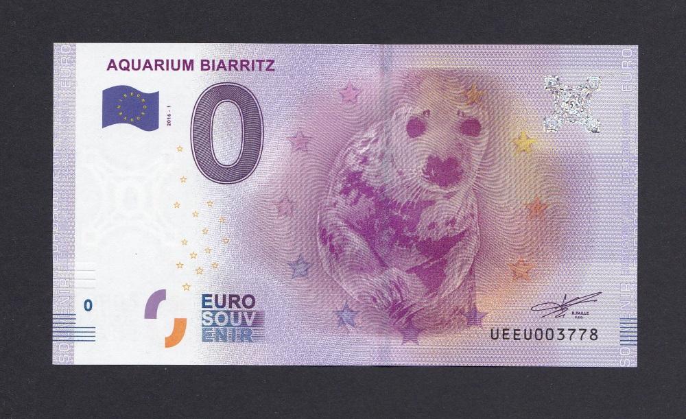 0 евро UNC Аквариум Биарриц Сувенирная банкнота