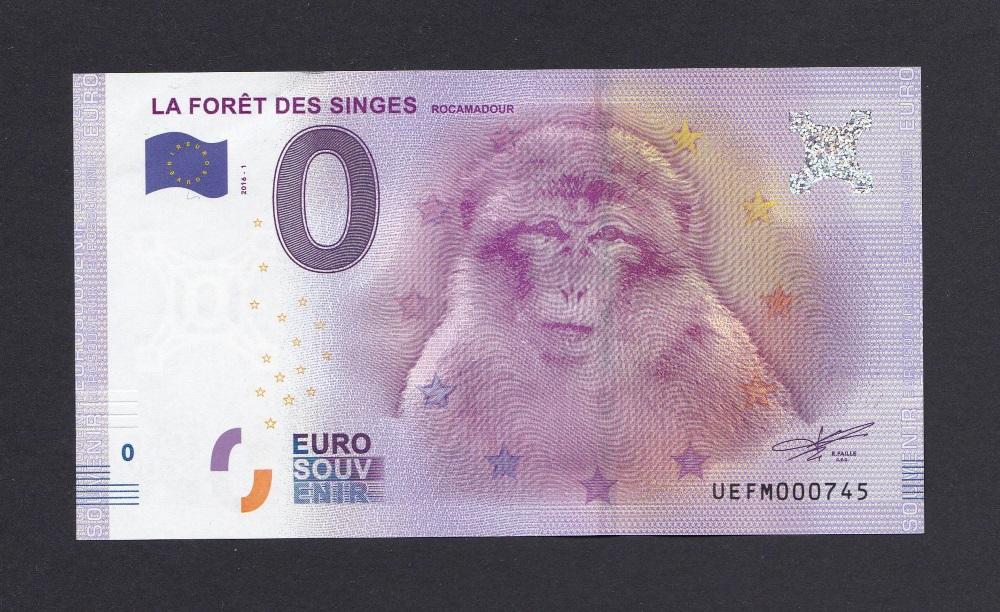0 евро UNC Зоопарк Лесные Обезьяны в Рокамадур  Сувенирная банкнота