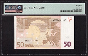 Европа. Италия 2002г 50 евро (Pick.11s) UNC слаб PMG-67 EPQ (S...1387)
