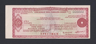 Индия. Дорожный чек State Bank of India (Calcutta) 50 рупий с водяными знаками ОБРАЗЕЦ UNC