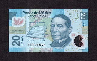 Мексика 2016г 20 песо UNC (p.122d) полимерная 856
