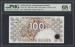 Нидерланды 1992г 100 гульденов UNC (P-101) слаб PMG-68 EPQ