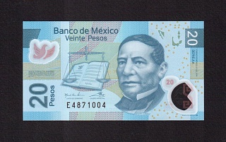 Мексика 2016г 20 песо UNC (p.122d) полимерная 004
