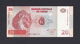 Конго 1997г 20 франков UNC