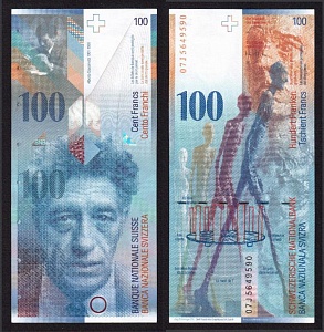Швейцария 2007г 100 франков подписи: Raggenbass & Blattner (Pick.72h2) UNC (07J5649590)