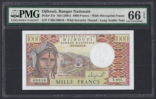 Джибути 1991г 1000 франков UNC (p.37e) слаб PMG-66 EPQ