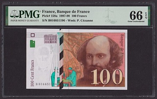 Франция 1997-98 100 франков UNC (Pick 158a) PMG-66 EPQ (1196)