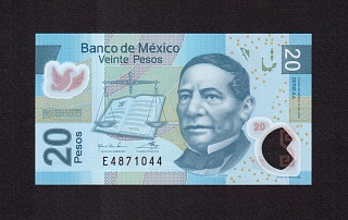 Мексика 2016г 20 песо UNC (p.122d) полимерная 044