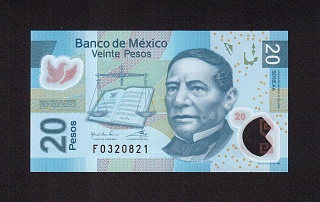 Мексика 2016г 20 песо UNC (p.122d) полимерная 821