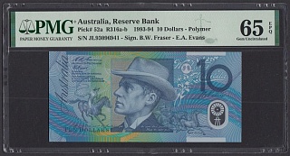 Австралия 10 долларов 1993-1994г полимерная UNC (p.52a) слаб PMG-65 EPQ (941)